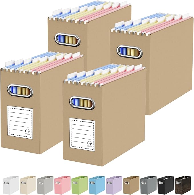 Oterri Cardboard File Organizer Box for Hanging File Folders Letter Size,File Box for Computer Desk,File Cabinet,Working Home,Office,Classroom (Brown, Letter Size - 4 Packs)