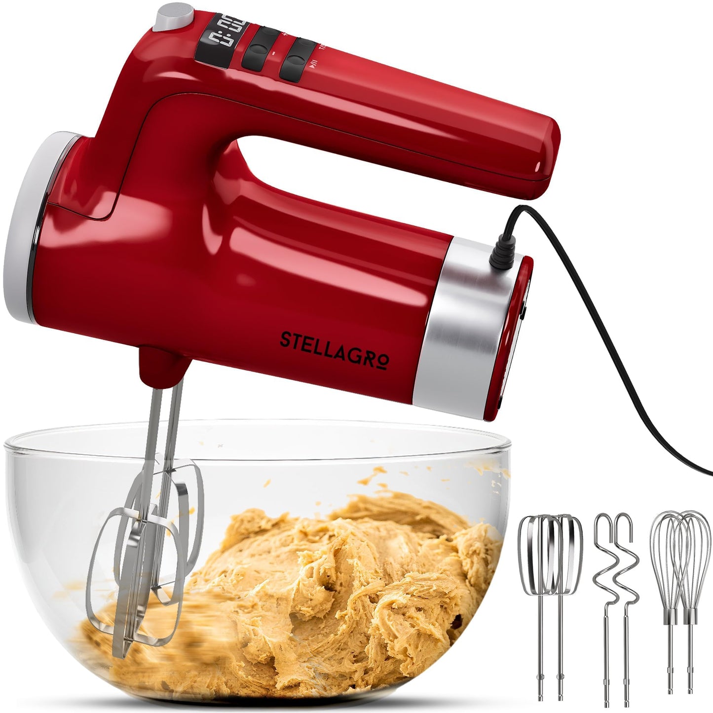 Electric Hand Mixer 350W, 9 Speed Handheld Mixer with Timer, Beaters, Whisks & Dough Hooks, Storage Case, Kitchen Mixer for Baking, Eggs, Cream, Cookie Dough & Frosting, Gray