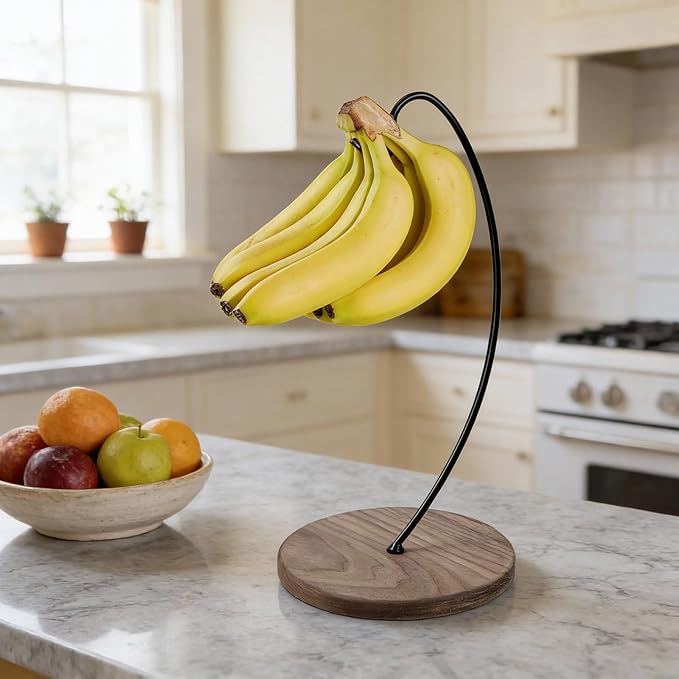 Black Walnut Banana Holder Stand - Banana Hanger Stand Wood, Wooden Bananas Tree Hanger to Keep Bananas Fresh