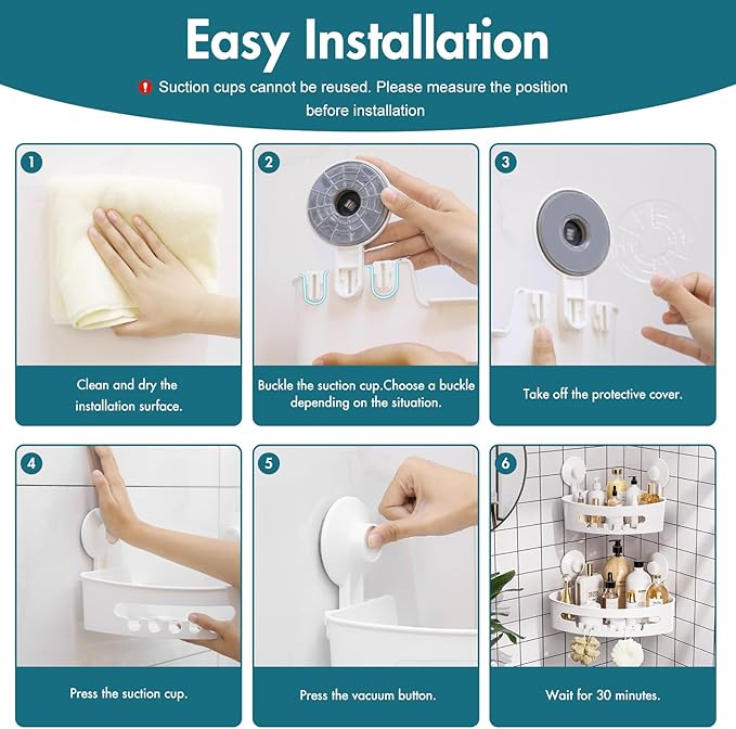 Budget & Good Corner Shower Caddy, 2 Pack Suction Cup Adhesive Shelves, NO-drilling Heavy Duty Storage Racks, Max Hold 44lbs, Waterproof for Bathroom & Kitchen
