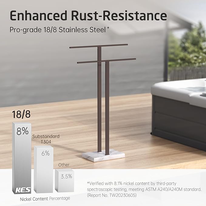 KES Bronze Standing Towel Rack with Weighted Marble Base, 2-Tier Towel Rack Stand for Bathroom Floor, Bath Towel Holder Fits Bath Towel & Hand Towel,18/8 Stainless Steel, BTH217-BB