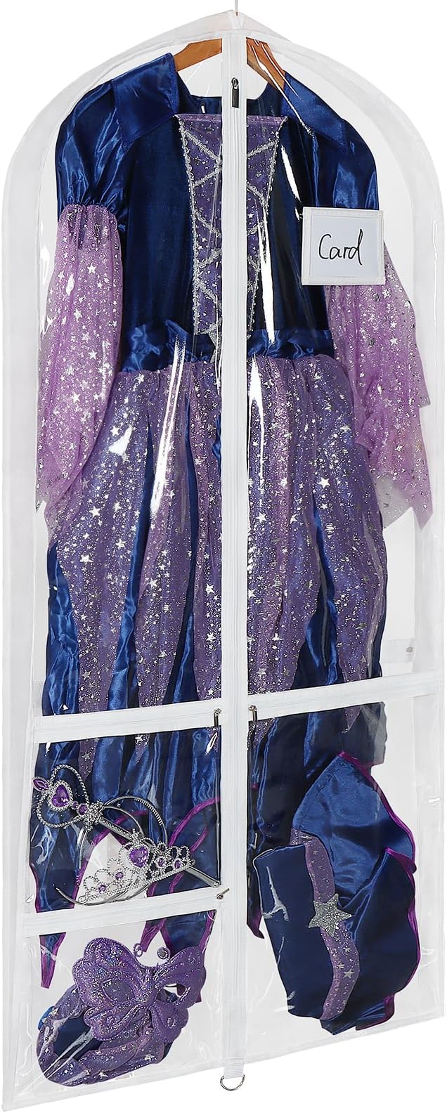 Univivi Clear PVC Dance Costume Bags Garment Bag 50 Inch for Dance Competitions, with 3 Seperated Medium Clear Zipper Pockets and 1 Large Back Zippered Pocket