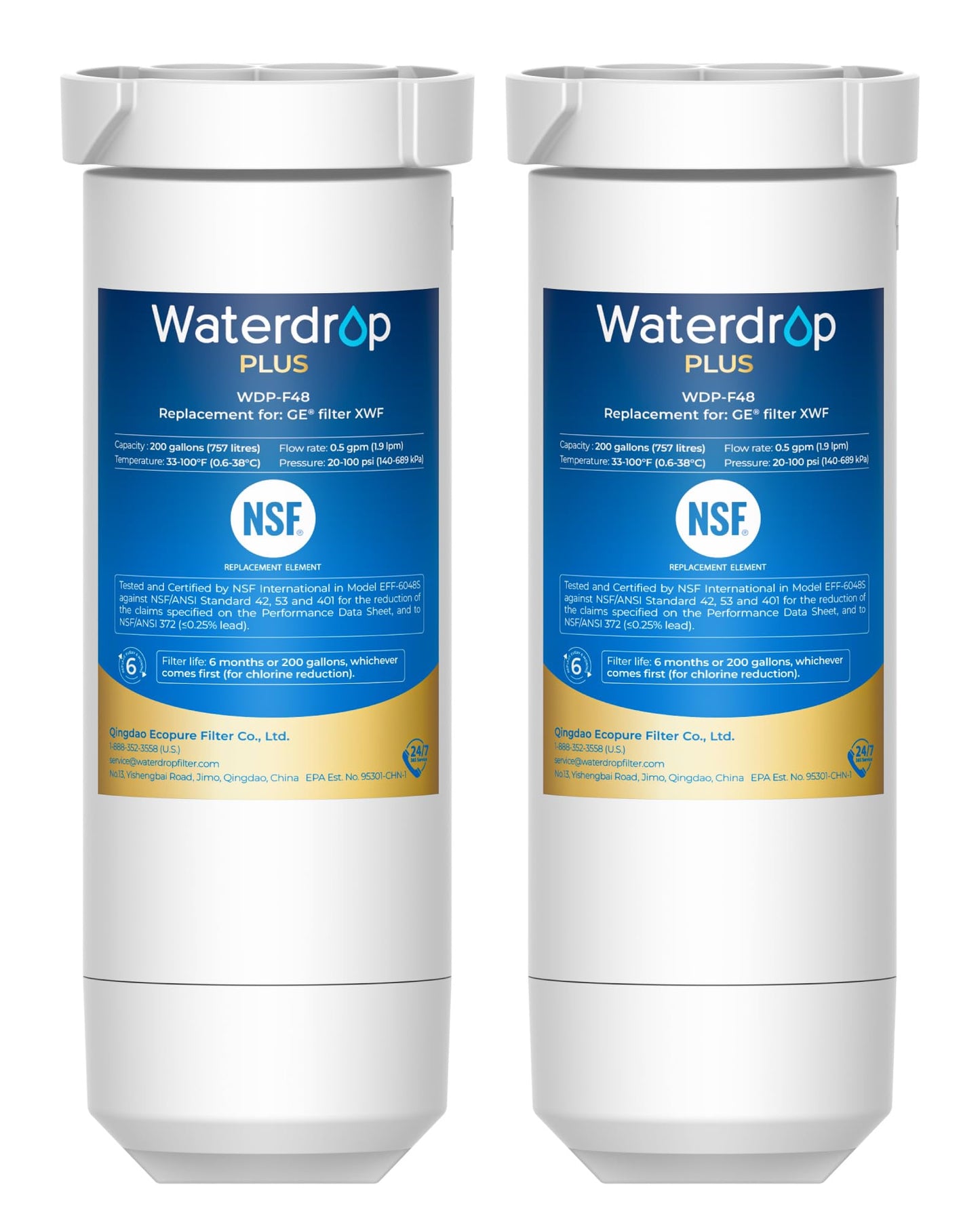 Waterdrop Plus XWF Water Filter Replacement for GE® XWF, 3 Pack, No chip