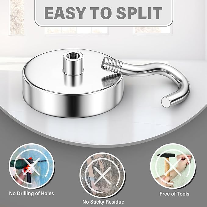 Magnetic Hooks for Cruise Cabins, 85lbs Silver Magnetic Hooks for Classroom, Magnets for Whiteboard, Kitchen, Grills, Office, Fridge, Home, Kitchen Accessories, 8 Pack