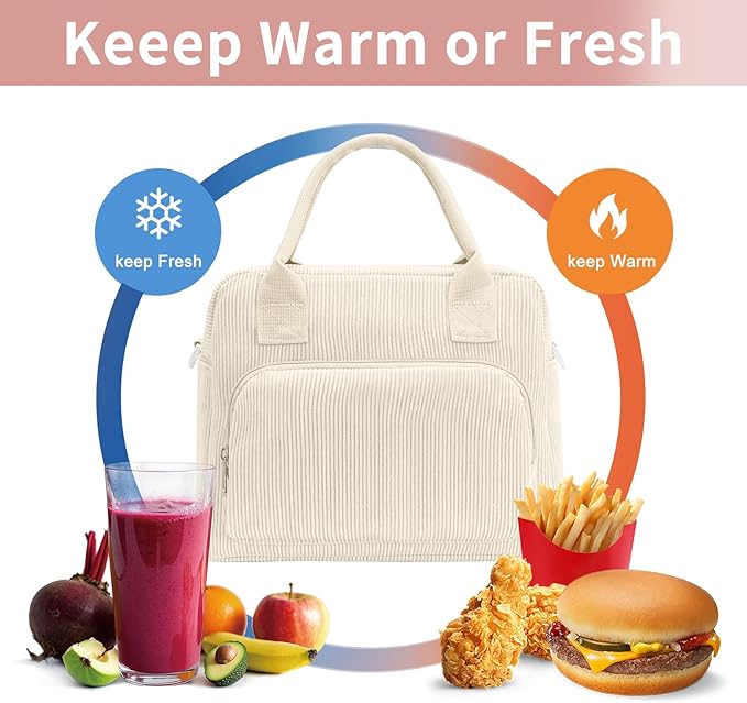Lunch Bag Women Lunch Box for Women Adult Cute Insulated Lunch Bag Lager Cooler Lunch Tote Bags for Work Picnic (Beige)