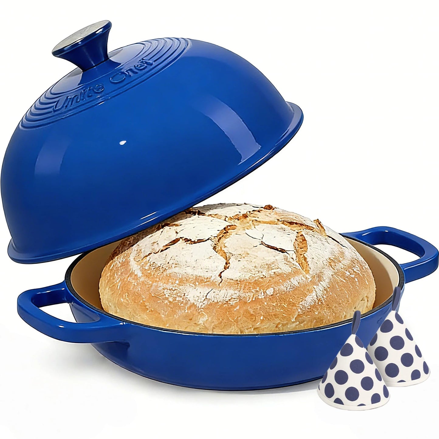 Enamelled Cast Iron Dutch Oven Pot – Dutch Oven Pot with Lid For Sourdough Bread Baking – Cast Iron Bread Oven – Red, Umite Chef 6QT Pot with Lid & Cotton Potholders