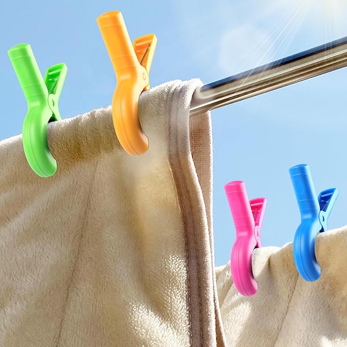 Large Beach Towel Clips for Beach Chairs, 8 Pcs Towel Holder for Beach Chair Pool Chair on Cruise, Jumbo Size Heavy Duty Clothes Pins, Beach Chair Clips to Beach Accessories Must Haves, 4 Colors