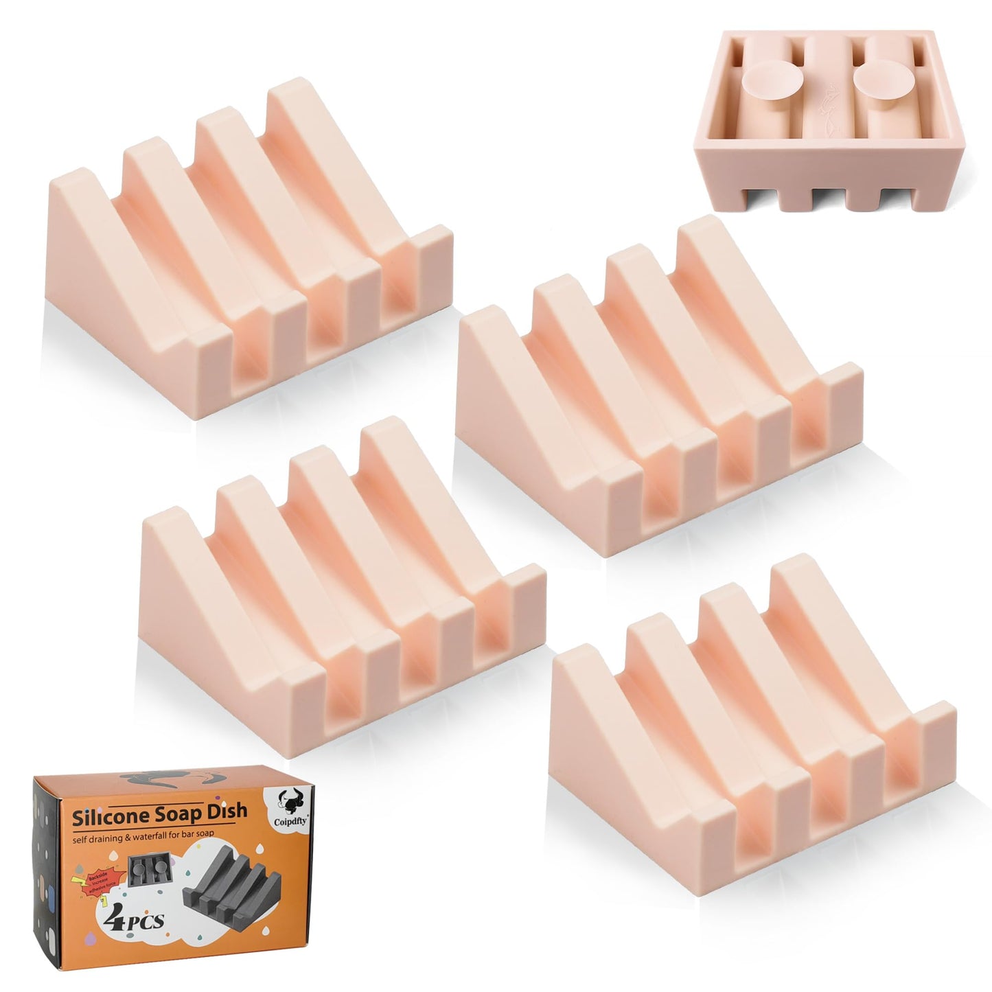 Coipdfty Soap Dish Holder for Shower with Suction Cup, Silicone Soap Holder & Saver Self-Draining Bar Soap Dish Keeps Soap Dry for Bathroom, Kitchen, Bathtub, Extends Soap Life (Pink-4Pack)
