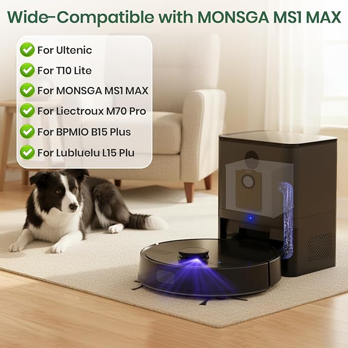 Bluevisk 14 Pack MS1 MAX Dust Bags Compatible with MONSGA MS1 MAX Robot Vacuum Bags 3L Large Capacity Heavy Duty Bags for Home Vacuum