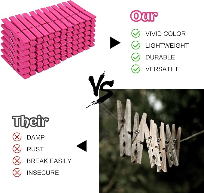 Phinus 72 Pcs Wooden Clothes Pins, 2.9 Inch Clothes Pins for Hanging Clothes, Pictures, Photos, Classroom, Crafts, Decoration, Clothespins Heavy Duty (Rose)