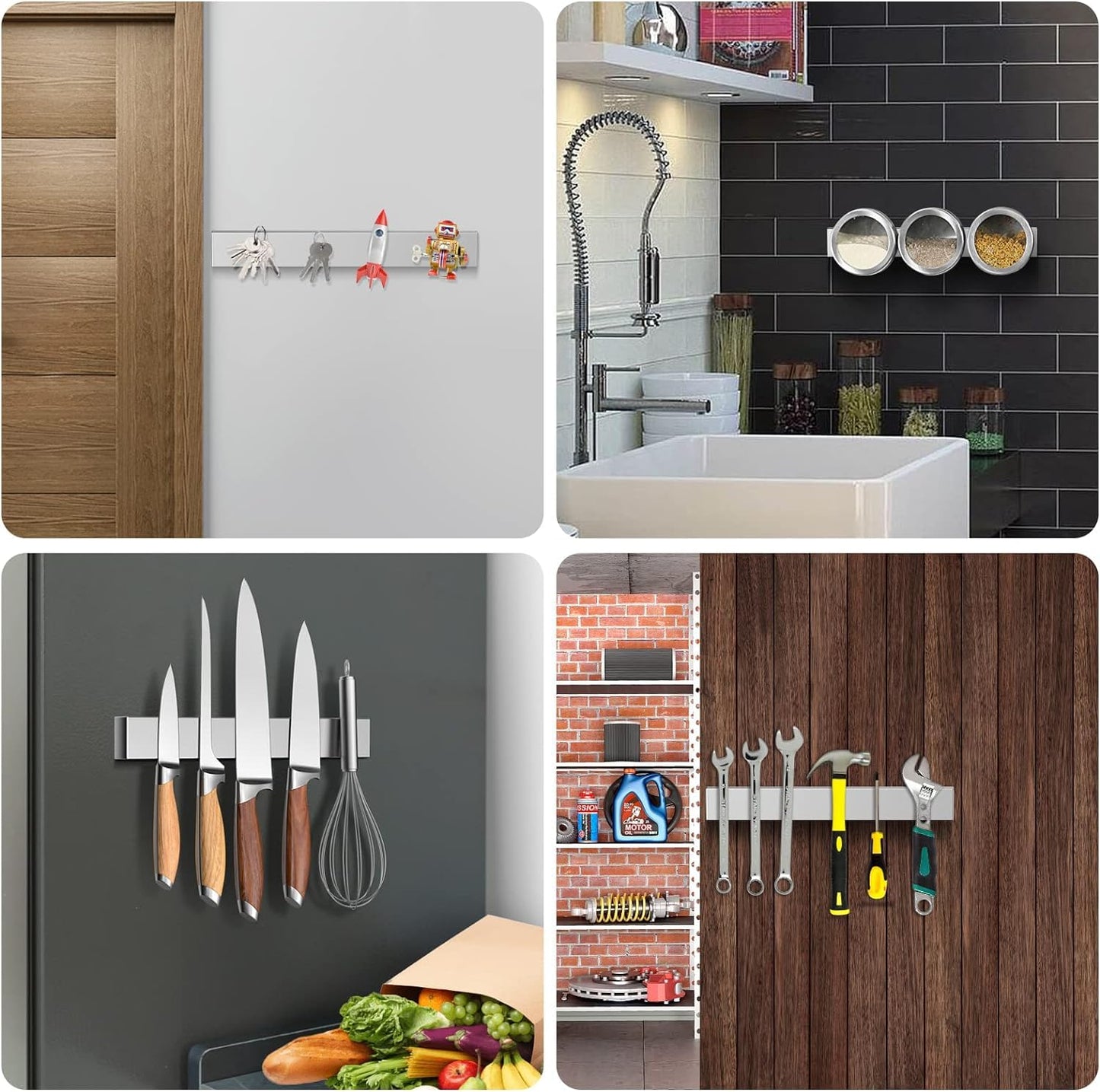 Ninonly 20 Inch Magnetic Knife Holder for Refrigerator, Stainless Steel Double Sided Magnet Knife Strip for Wall, No Drilling Magnetic Knife Rack with Powerful Magnetic Pull Force Fridge Applicable