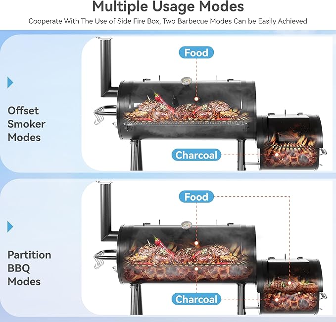 Offset Smoker Charcoal Grills with 37 Inch Cook Chamber for Outdoor Cooking