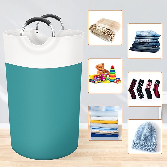 BlissTotes 90L Laundry Basket, Freestanding Laundry Hamper, Collapsible Dirty Clothes Hamper, Waterproof Fabric with Foam Protected Aluminum Handles for College, Dorm, Family (Green)