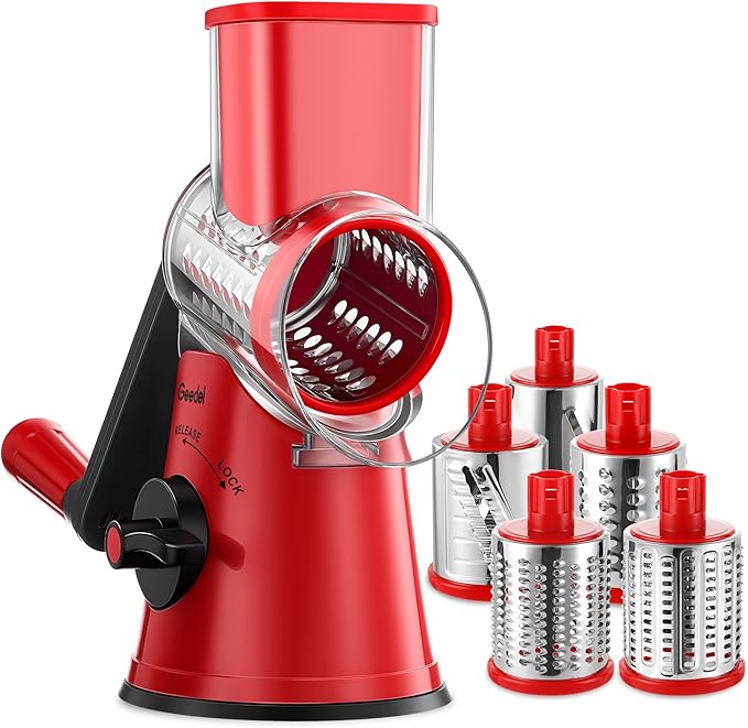 Geedel Upgraded Rotary Cheese Grater, 5 in 1 Cheese Shredder Veggie Slicer