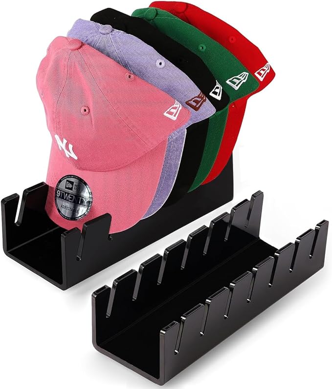 Hat Organizer for Baseball Caps, 2 Pcs No Install Acrylic Hat Stand for 14 Baseball Caps, Hat Racks for Caps Display and Organizer for Bedroom, Closet, Dresser, Office, Hat Holder
