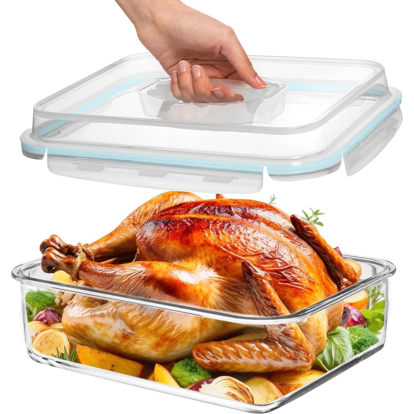 6500 ML / 220 oz / 28 Cup LARGE Glass Food Storage Container with Airtight Locking Lid. Ideal Storing food, Vegetables, Fruits. Baking Casserole, Lasagna, Roasting Turkey, Chicken BPA Free Oven Safe