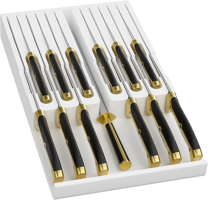 Domax Knife Drawer Organizer Insert Bamboo for 12 Knives, Gray