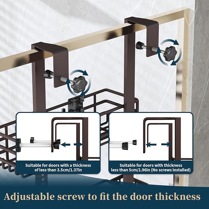 Consumest Over The Door Shower Caddy - 5 Tier Adjustable Shower Organizer Hanging with 2 Toothbrush Holders & 4 Hooks, Rustproof Organizer Shelf, Storage Rack for Bathroom, Bronze