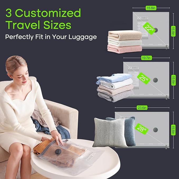 Vacuum Bags for Travel with USB Electric Pump, 6 Pack Carry-on Size Compression Packing for Luggage and Suitcase, Space Saver Bags for Clothes and Clothing Travel