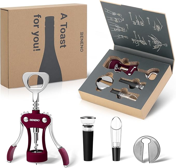 Beneno Wine Opener, Premium Wing Corkscrew Wine Bottle Opener, Dark Green