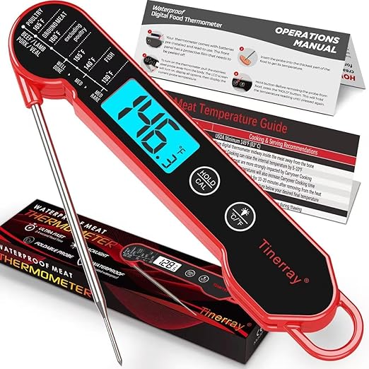 Professional Digital Meat Thermometer Instant Read Waterproof – Folding Probe Food Thermometer with Backlight & Calibration, Fast Read for BBQ, Grill, Deep Fry, Cooking, Liquids, Gift for Chef