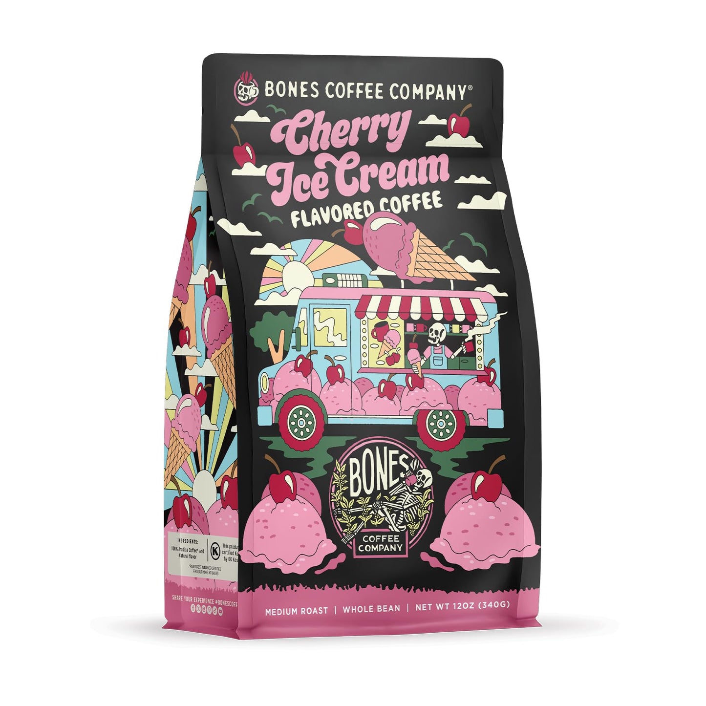 Bones Coffee Company Blueberry Blast Cake, Blueberry Pancakes Flavored Coffee, Medium Roast Low Acid Arabica Beans Compatible with Auto drip and French Press Coffee Maker, 12 Oz Whole Bean