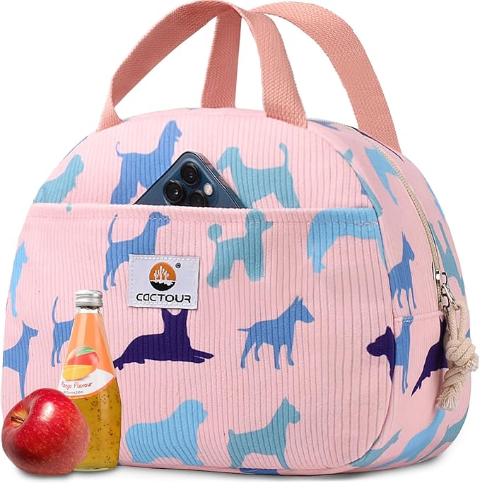 Lunch Bag Kids,Cute Lunch Box for Kids Boys Girls,Portable Mini Cooler Bag,Small Insulated LunchBox Reusable Corduroy Lunch Tote for School/Travel/Picnic/Work (Dog)