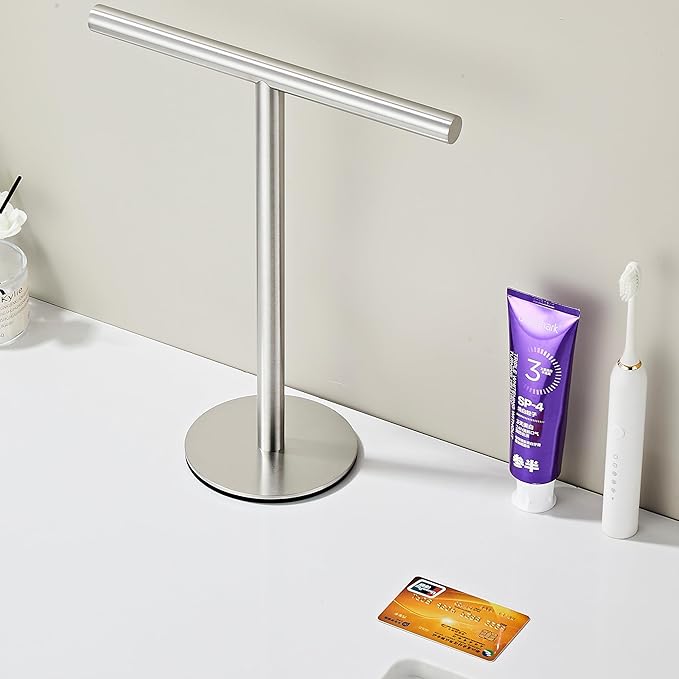 Bath Hand Towel Holder Standing, 13 Inch T-Shape Towel Bar Rack Stand, SUS304 Stainless Steel Brushed Finish,Tower Bar for Bathroom Kitchen Vanity Countertop