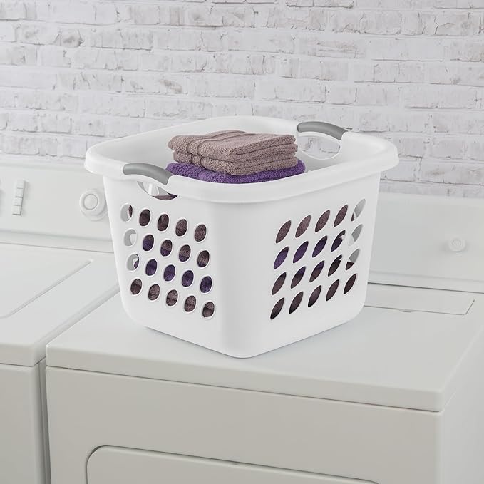 1.5 Storage Bushel Square Laundry Basket Plastic, Laundry Hamper White