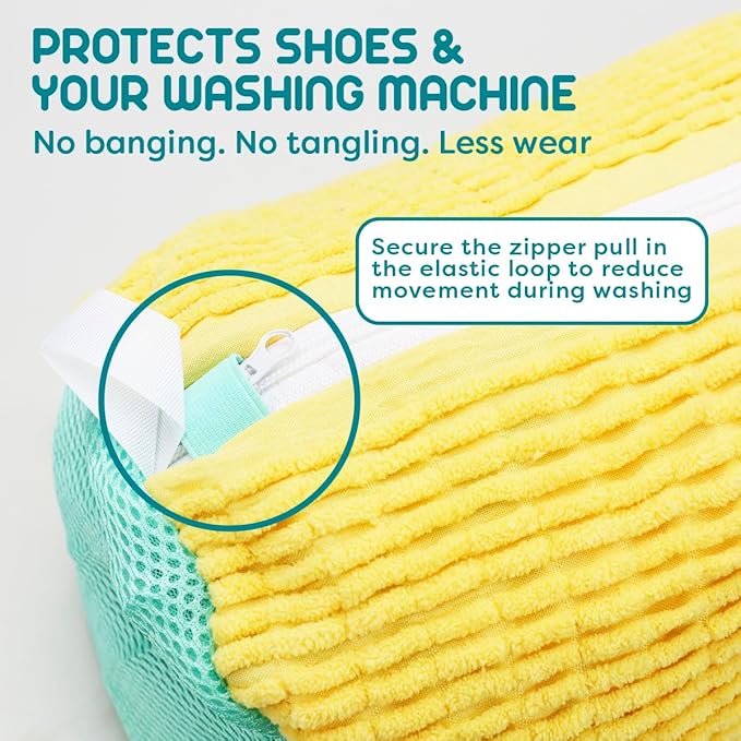 Shoe Washing Machine Bag - 2pcs - Laundry Shoe Bag for Washer and Dryer - 2pc Reusable Sneaker Cleaning Sack for All type of Tennis - Reinforced Zipper, 360° Deep Cleaning (Yellow)