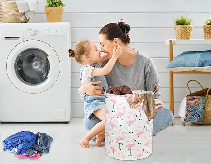 Flamingo Pink Laundry Hamper Baby Girl Laundry Basket Kids Toy Storage Bins Nursery Hamper for Girls Room Decor Bedroom Bathroom Gift Basket(Love Flamingo)