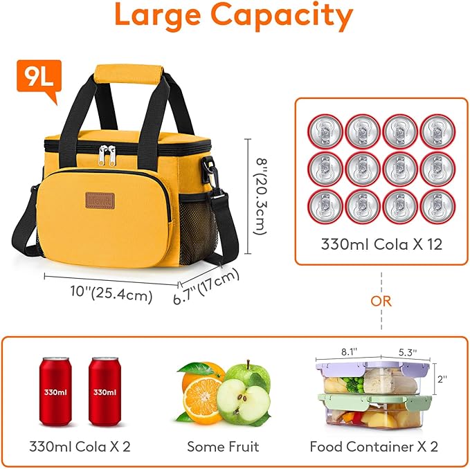 Lifewit Medium Lunch Bag Insulated Lunch Box Soft Cooler Cooling Tote for Adult Men Women, Orange 12-Can (9L)