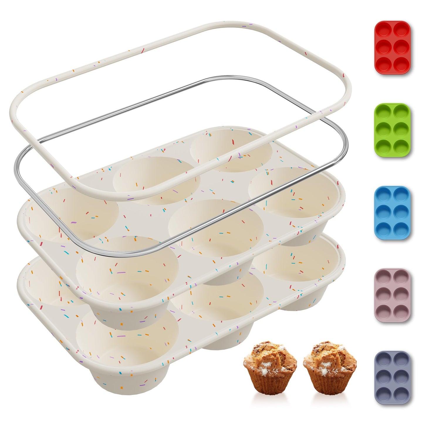 2 Pack 12 Cups Silicone Muffin Pan with Metal Reinforced Frame Regular Size Silicone Molds Cupcake Cake Baking Pans Cookie Baking Chocoflan Cupcake Mold Kitchen Baking Mold Tools for Cooking