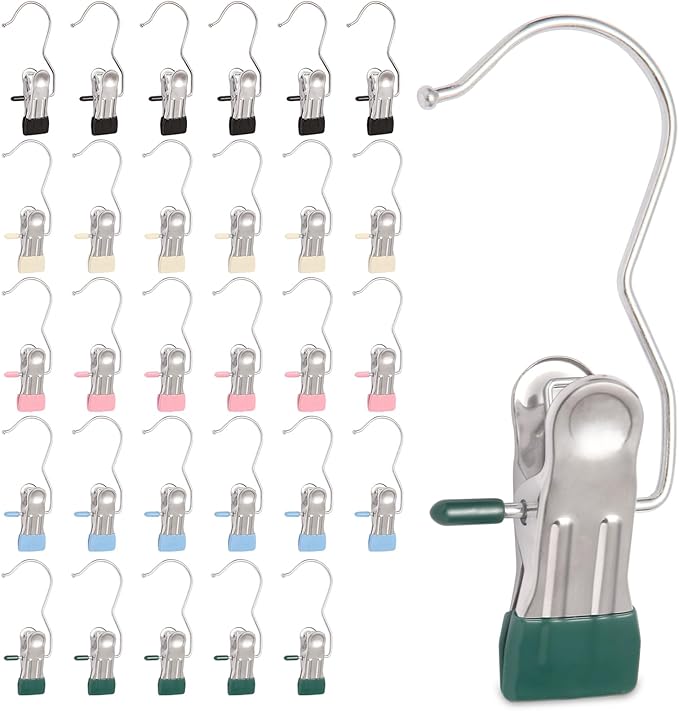30 Pack Heavy Hanger Clips for Closet, Laundry Hooks Hanging Clips with, Clothespin for Clothes Pants,Clothes Pins Multi-Purpose Clip Big Hangers & Pants Clip Hangers for Hats Socks Towels Travel