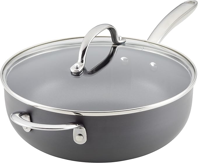 Rachael Ray 80089 Professional Hard Anodized Nonstick Frying/Fry Pan/Skillet with Helper Handle, 14 Inch - Gray