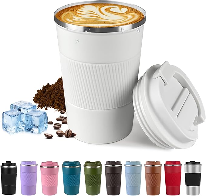 Vacuum-Insulated Stainless Steel Travel Coffee Mug, Leak-Proof Reusable Coffee Cup with Lid - Keep Hot & Cold Drinks for Hours, Durable Insulated Tumbler for Men & Women(3rd-White, 12OZ)