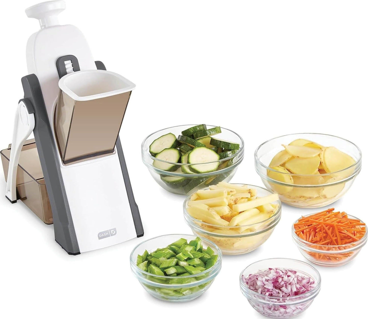Dash Safe Slice® Mandoline - Compact, Foldable Food Slicer - Slice, Dice, Julienne & More - Perfect for Quick Food Prep - Recipe Guide Included - Cool Grey