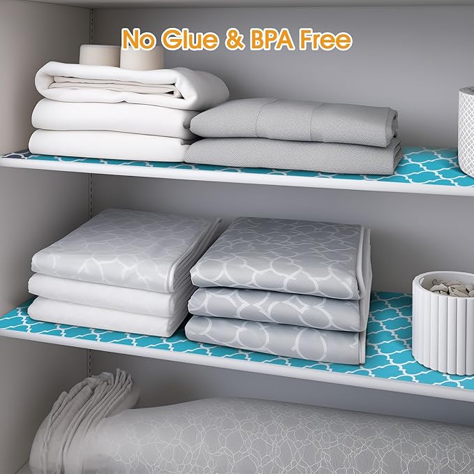 Shelf and Drawer Liner for Kitchen Cabinets Non-Adhesive, Strong Grip Non-Slip Thickened Cabinet Liners for Shelves, Waterproof Mats for Dresser Cupboard, Green/White, 23 in x 10 Feet