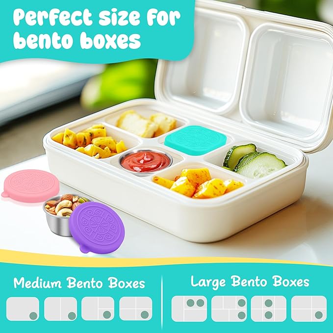 6PCS Salad Dressing Container to Go, Leakproof Reusable Stainless Steel small container with lid,Sauce Containers for Lunch box,Picnics,Travel,Office and Meal Prep-1.6+2.7 Sets