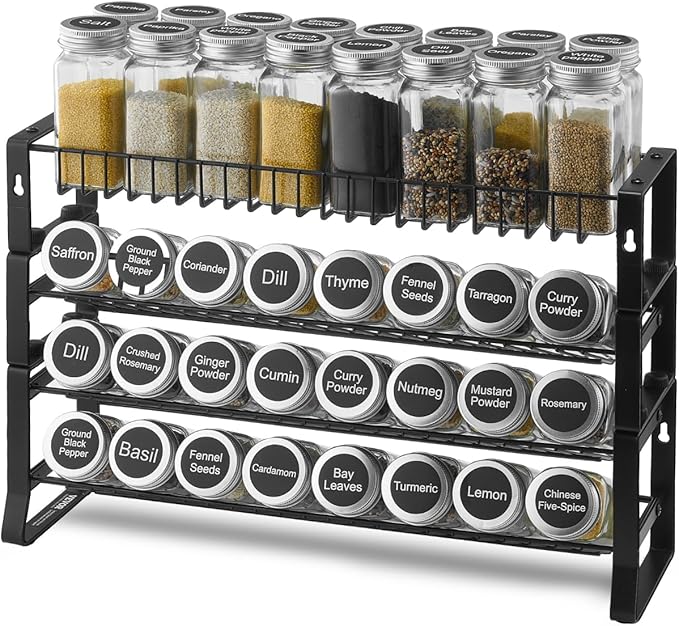 VEVOR Spice Rack Organizer for Cabinet, Spice Organizer with 72 Empty Spice Jars, Lids, Spice Labels, and Funnel Complete Set, Seasoning Organizer for Countertop, Kitchen, Pantry, Cupboard, 23x16 in
