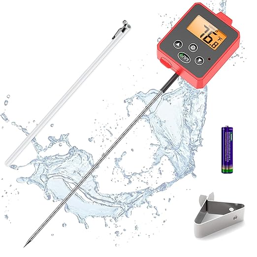 Timloon Digital Candy Thermometer with Pot Clip, Backlight LCD, 8" Long Probe, Temperature Alarm, ℃/℉ Switch, Instant Read Kitchen Thermometer for Cooking, Baking, and Candy Making