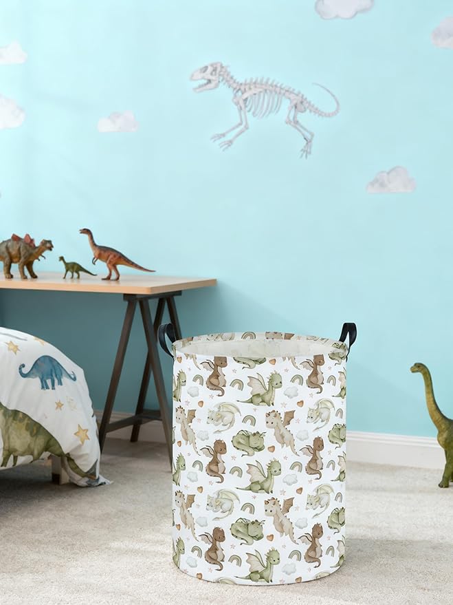Kids Laundry Basket Dinosaur Hamper for Nursery Hamper Cute Kids Storage Bin Organizer Room Decor for Home(Watercolor dinosaur)