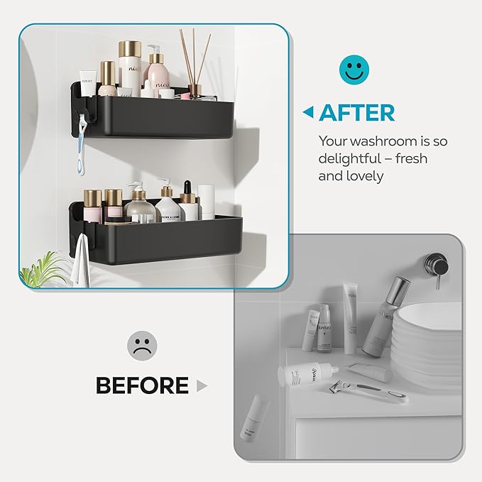 Nieifi Adhesive Wall Shelf, Shower Sheves 2 Pack, Shower Organizer for Bathroom Organization (Black)
