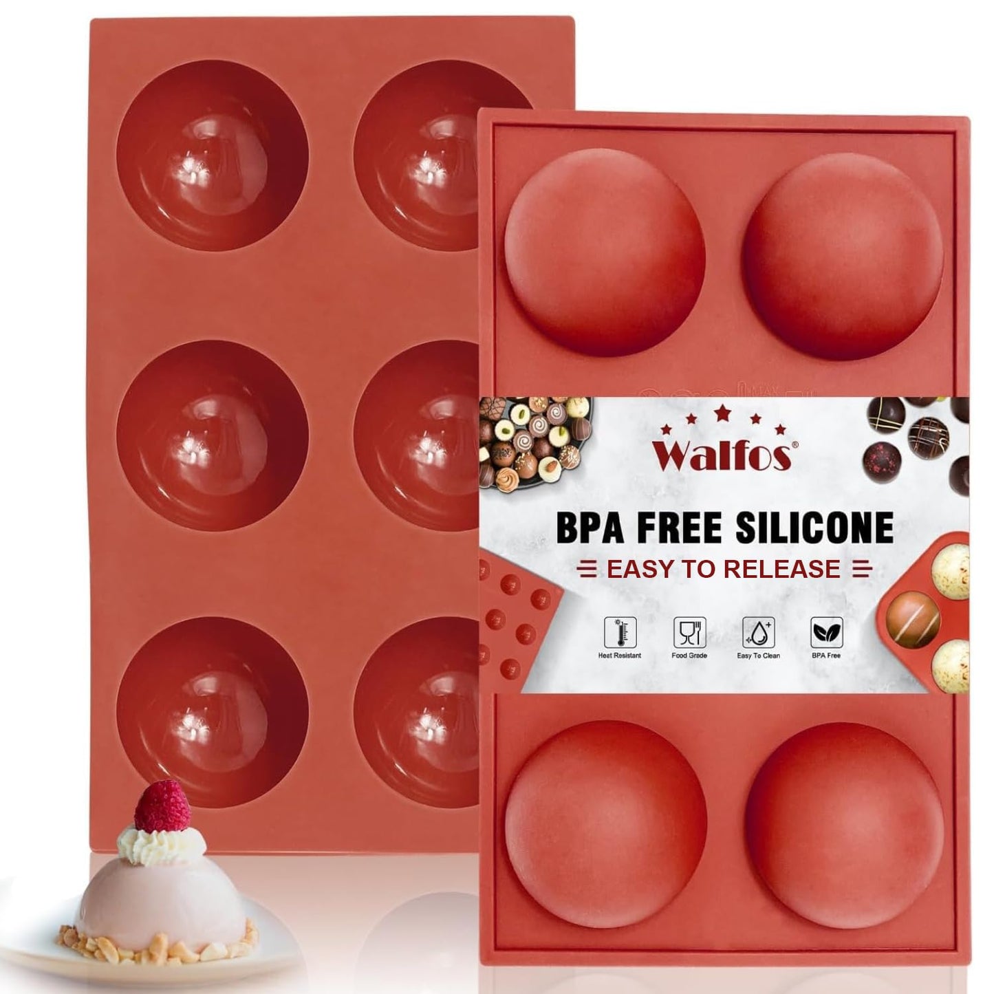 Silicone Fat Bomb Molds, Walfos Silicone Candy Mold, 15 Cavity Round Mold -Perfect for Keto Fat Bomb, Jelly, Dark Chocolate, Mini Peanut Butter Cup, 2 Packs