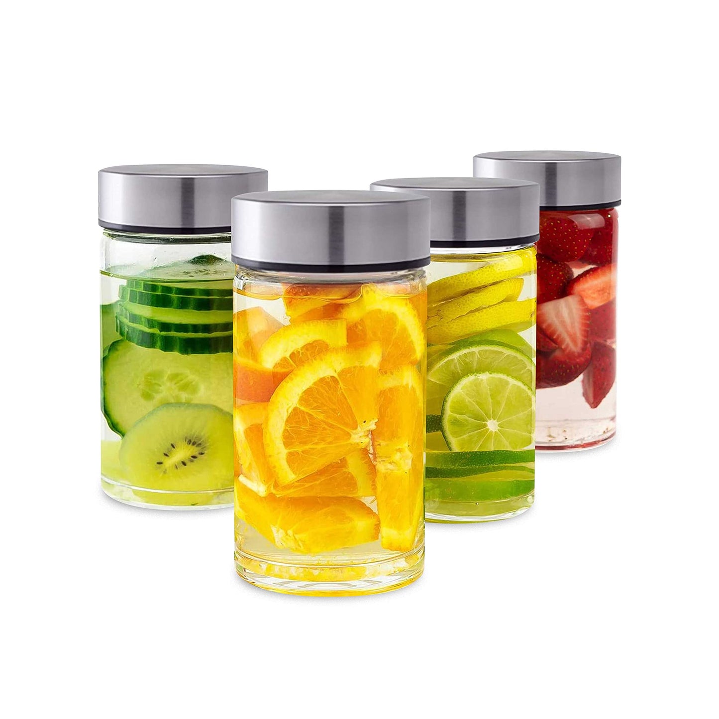 16oz Juice Bottles, Wide Mouth Glass Water Bottles & Stainless Steel Lids