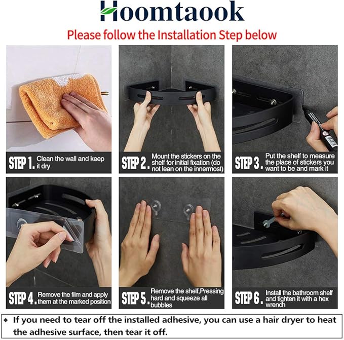 Hoomtaook Adhesive Corner Shelf Bathroom Shower Caddy Organizer for Kitchen Toilet No Drilling 2-Tier Bathroom Corner Shelves Shower Caddies