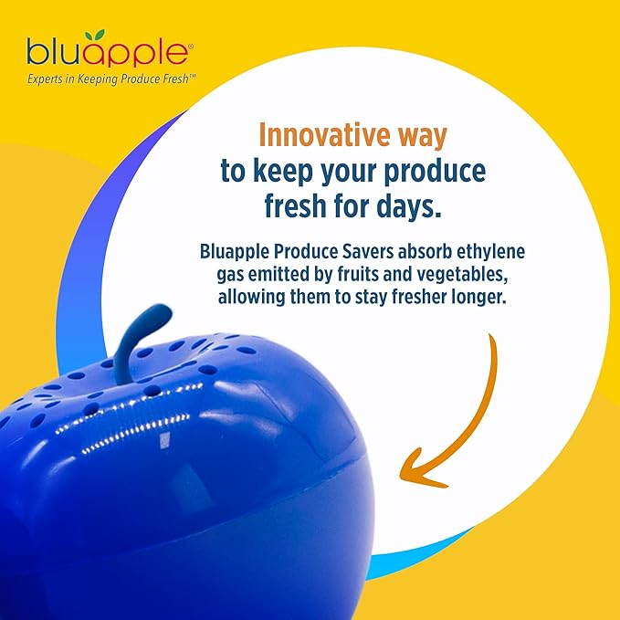 Bluapple Produce Saver Ethylene Gas Absorber - Fresh Fruit & Vegetable Storage with VeggieZips Humidity Control Storage Bag, Kitchen Must Haves, Produce Storage, Minimizes Waste, BPA Free - Value Pack