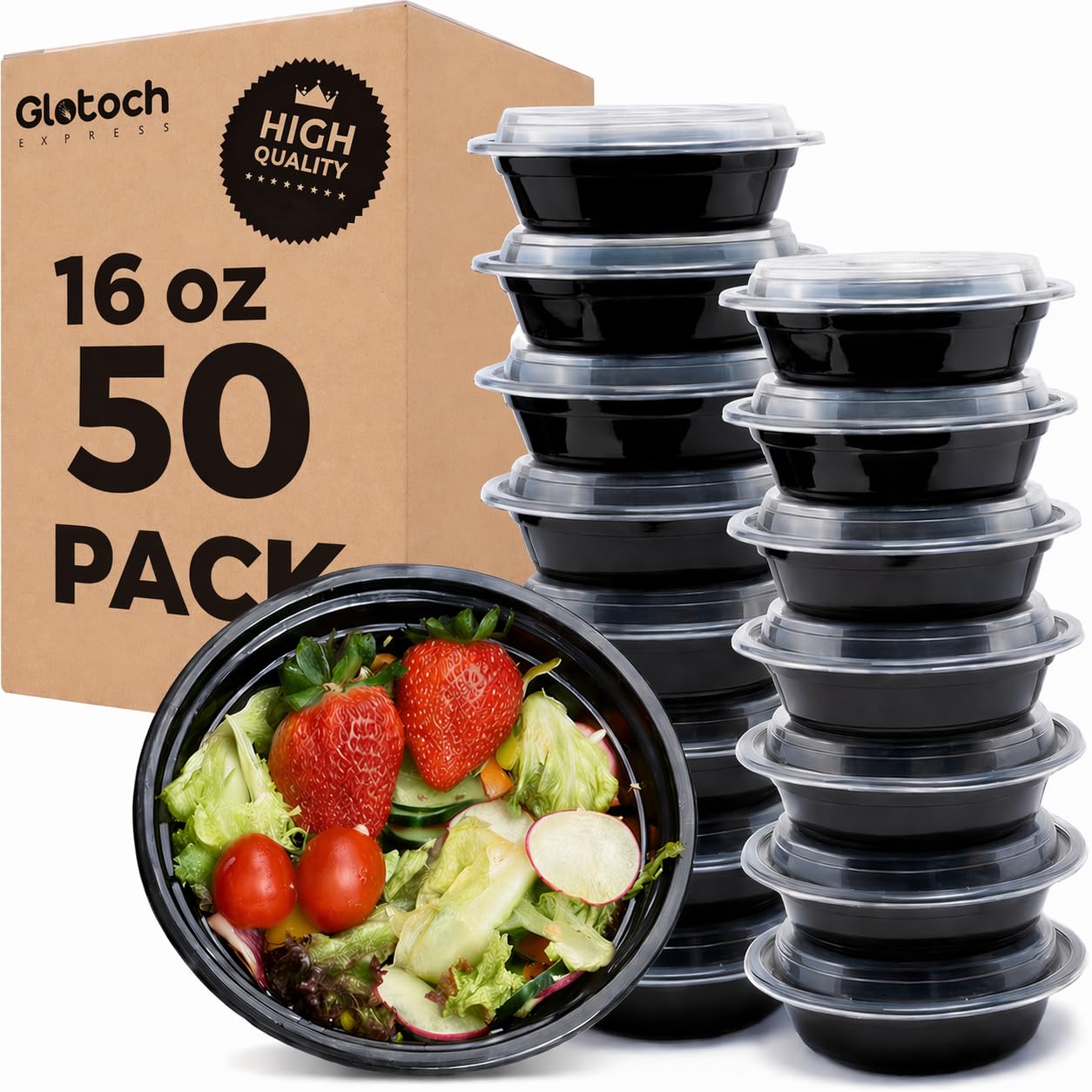 Glotoch Round Meal Prep Containers Bowls with Lids, 16 oz, 150 Pack