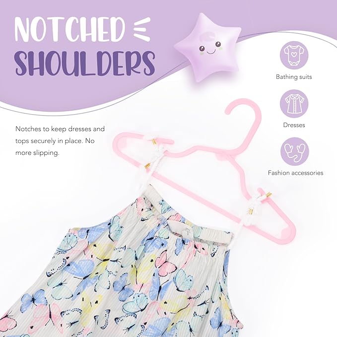 HOUSE DAY Plastic Baby Hangers for Closet 60 Pack, Durable Plastic Kids Hangers for Baby Clothes, Thin & Compact Childrens Hangers, Space Saving Pink Baby Hanger, Small Hanger for Kids Clothes