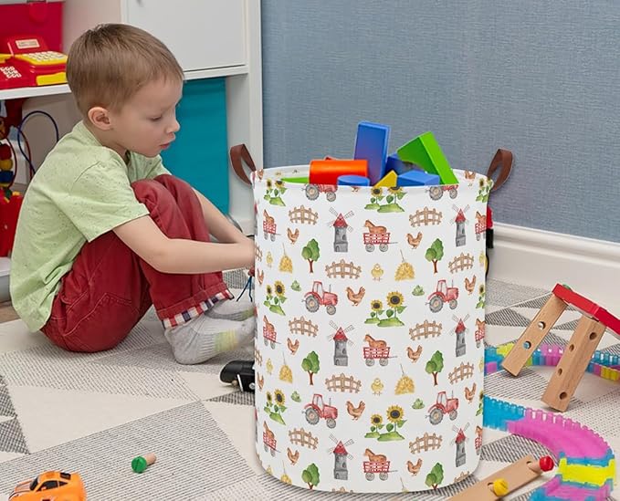 Kids Laundry Basket Farm Hamper for Nursery Boy and Girl Cute Kids Toys Storage Bin Organizer Room Decor for Home(Farm)